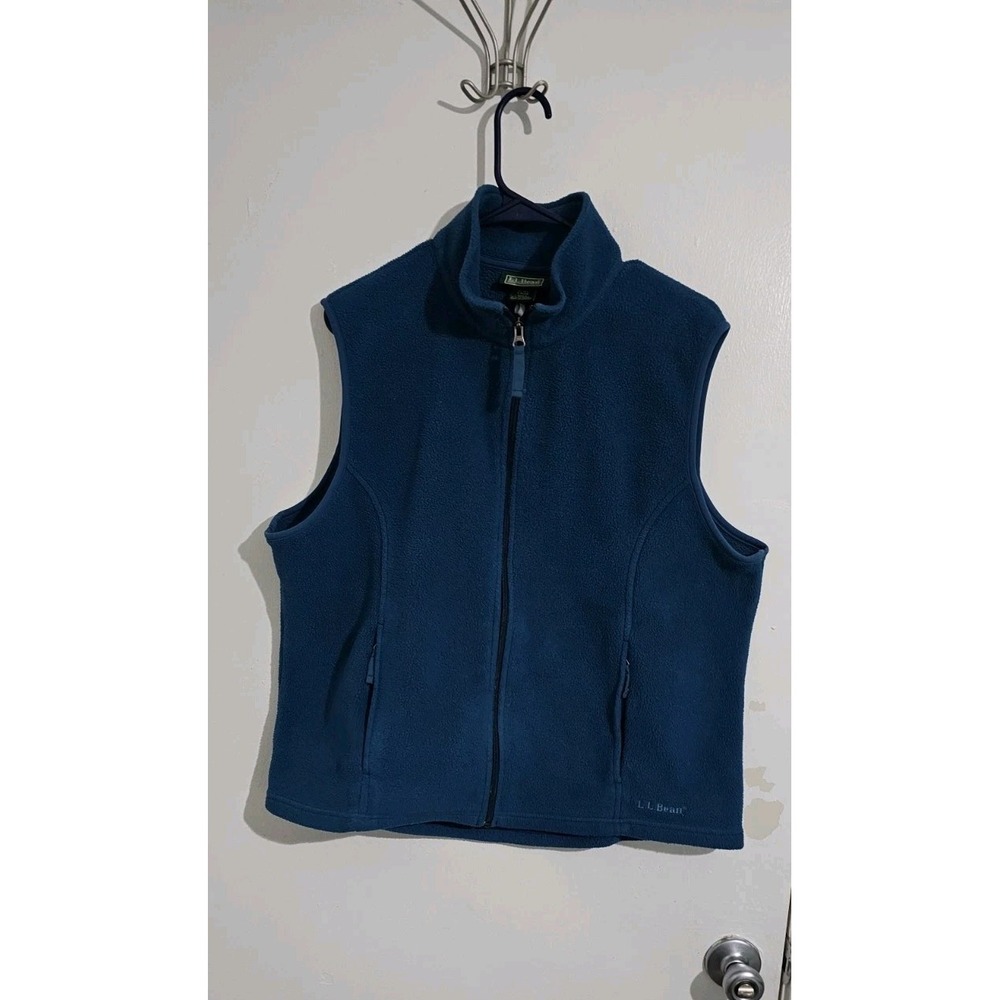 LL BEAN Women's Vest Large Gray Fleece POLARTEC Full Zip Pocket Jacket Outdoor